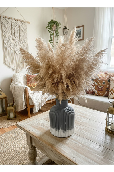 Nova Deco Vazo Rustic Bohem Ev Dekorasyon Siyah Beyaz Çizgili Modern Küçük Boy Pampas Çiçeklik