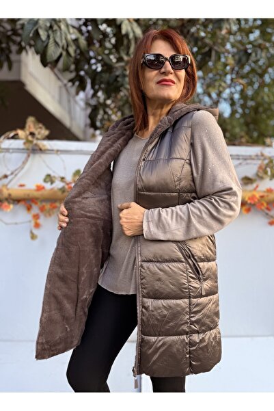 DenizEge Коричневий жилет з капюшоном і хутряною підкладкою