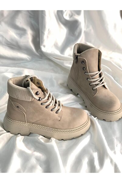 Hg Ayakkabı Elvira Zippered Beige Daily Boots