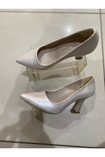 Aysun Ayakkabı ekru dış meteryal cild deri kadeh topuklu kadın topuklu ayakkabı