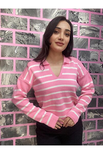 EGELİMODA Polo Neck Knitwear Striped Sweater