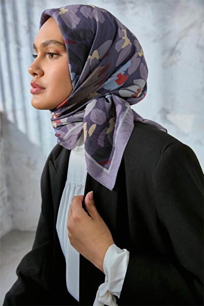 Silk Home Шал от вискозна велора смес, сиво-лилав цвят, с твърда основа, 90x90