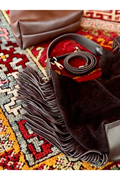 Blackbird Luxe Mila Hakiki Deri Süet Kadın El ve Omuz Çantası( Makyaj Çantalı)