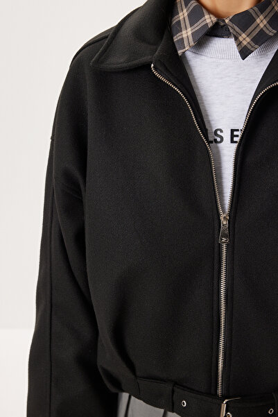 Lovelyİstanbul Belted Cashmere Bomber Jacket Lxa0026 Black