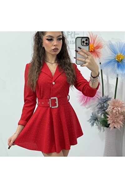 KATYDEA STORE Red jumpsuit with crystals and belt LAURA