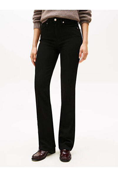 Tommy Hilfiger Kadın Yüksek Belli Cepli Geniş Paçalı Günlük Siyah Jeans WW0WW...