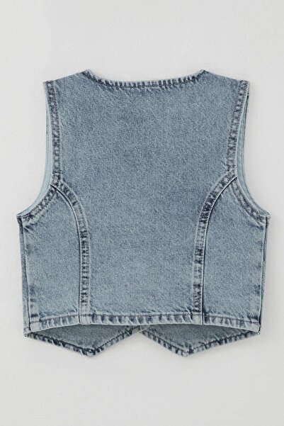 Breeze Γιλέκο για κορίτσια τζιν με κουμπιά που κλείνει με λαιμόκοψη σε σχήμα V 4-14 ετών, γαλάζιο