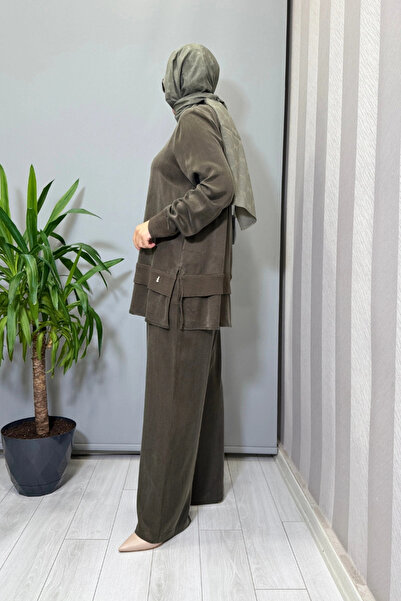 MISS DALIDA Knitwear Detailed Cupro Silk Tunic Khaki T26K-6019