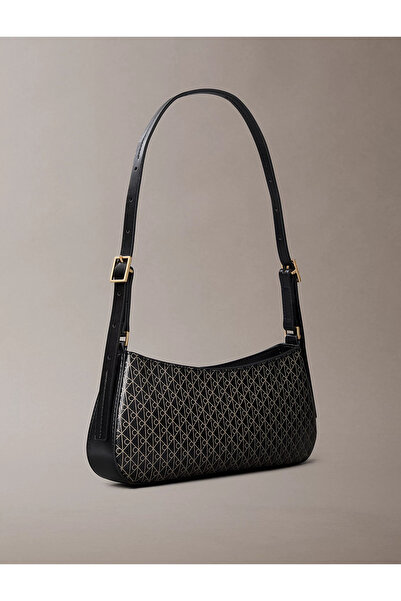 Calvin Klein Women's Leather Single Zipper Closure Strap Brand Letter Pattern Black Shoulder Bag Lv04F3324G-2Xa