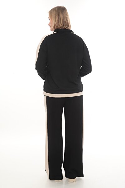 zitex Modal Fabric Tracksuit Set with Zippered Collar Side Stripe Adjustable Elastic Waist