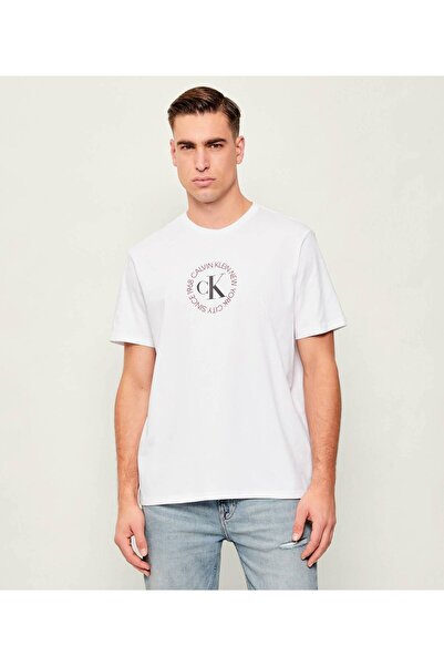 Calvin Klein Men's Regular Fit Logo Printed Short Sleeve Cotton White T-Shirt Lv14Re816G-Yaa