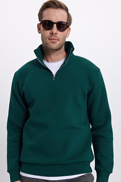 Tudors Unisex 3-Pack Green-Ecru-Navy Blue Relax Fit Cotton Half-Zip Mock Neck Sweatshirt
