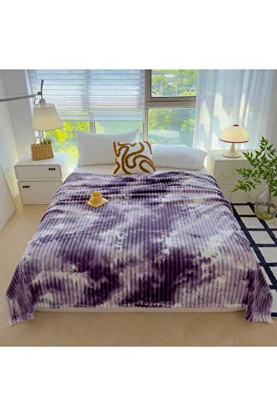 trendyhome Artificial Rabbit Fur Blanket – Purple-Lilac, Striped, 200×230 cm