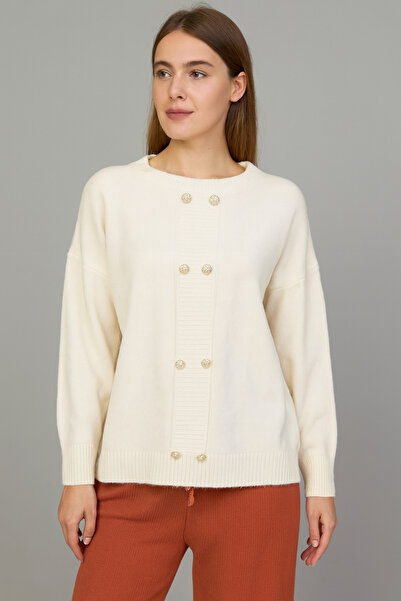 SARİTA MODA Band Buttoned Sh Fleece-Lined Knitwear Sweater