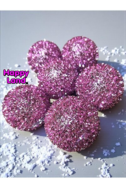 Happyland Christmas Tree Pine Tree Ornament Pink Color Sequin Glitter Model 6 Pieces 6 cm Christmas Ball
