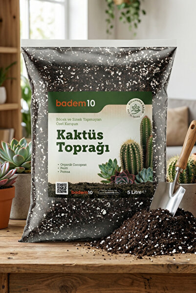 Badem10 (5 LİTRE) Organik Cocopeat Perlit Pomza Karışımlı Kaktüs ve Sukulent Toprağı Toprak