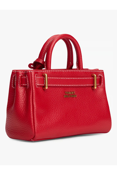 Tommy Hilfiger Women's Leather Th Metal Logo Zipper Closure Red Shoulder Bag Aw0Aw18167-Xlg