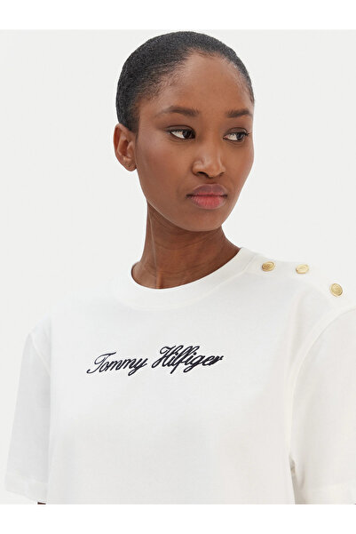 Tommy Hilfiger Women's Logo Short Sleeve Cotton White T-Shirt Ww0Ww47819-Ybl