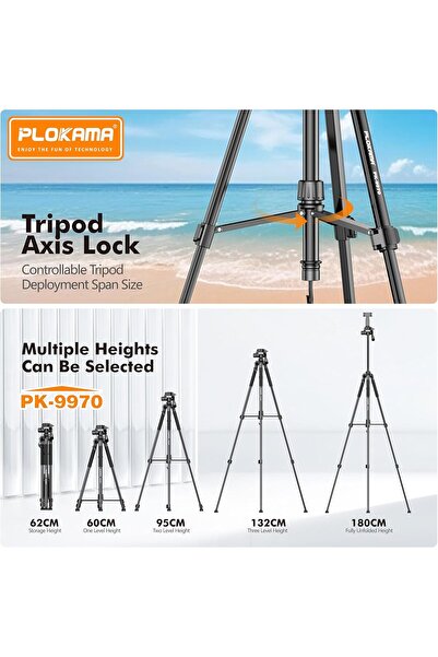 PLOKAMA PK-9970 180cm 360° Rotating Tripod with Bluetooth Remote & Phone Holder