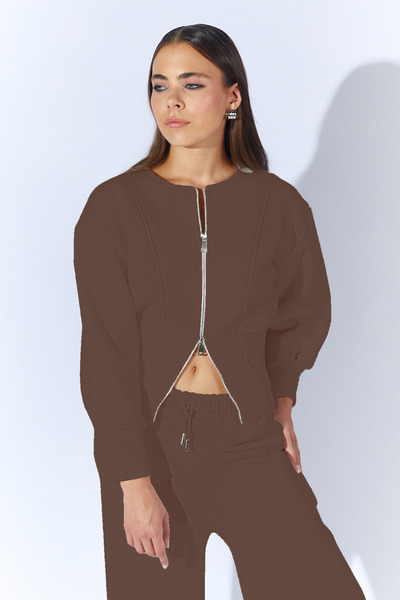 EDITION WOMAN Brown Double-Sided Zippered Cup Sweatshirt | Ek100275499