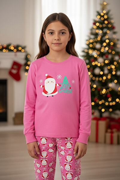 OEM Χριστουγεννιάτικες Παιδικές Πιτζάμες, Βαμβακερές, Ροζ, 130εκ.