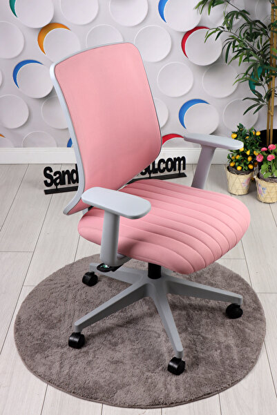 SandalyeDeposu Tokyo Gri Plastik Ayaklı Çalışma ve Ofis Koltuğu (Pembe Lakos Kumaş)