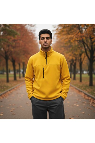 GÖMLEK GALERİSİ Unisex Regular Fit Half Zip Mock Neck Fleece Sweatshirt