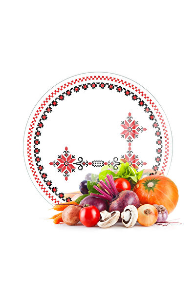 Decovetro Cam Kesme Tahtası ve Sunumluk Yuvarlak Kanaviçe Desenli 30 x 30 cm