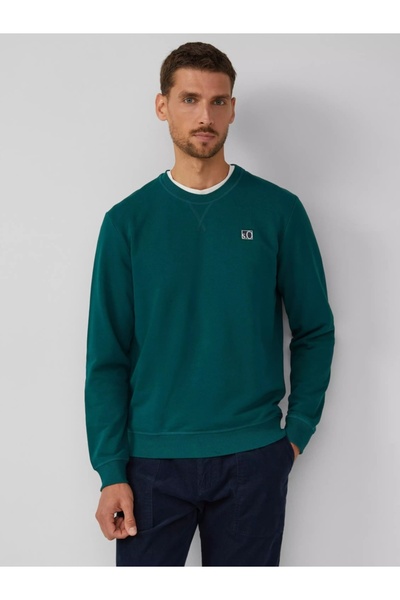 s.Oliver Bluză bărbătească, cu decolteu la baza gâtului, logo, verde