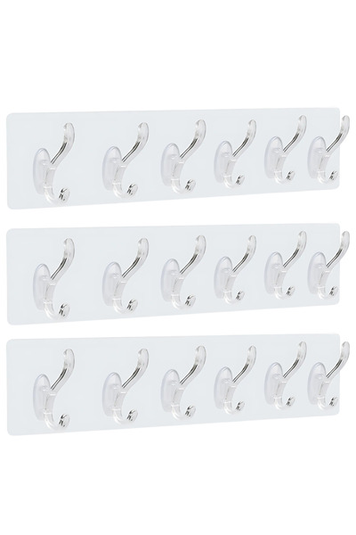 SDEPOT Set of 3 self-adhesive wall hooks S DEPOT®, with 6 positions, waterpro...
