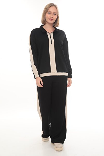 zitex Modal Fabric Tracksuit Set with Zippered Collar Side Stripe Adjustable Elastic Waist