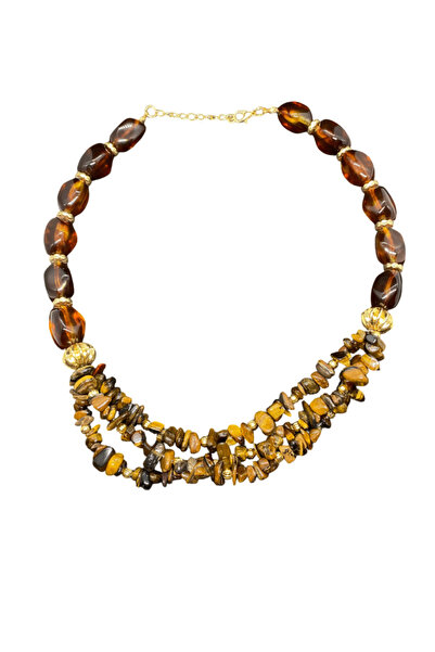 FM 🟤   قلادة من الأكريليك بلون ذهبي وعين النمر البنية (عين التايجر) - غامضة ...