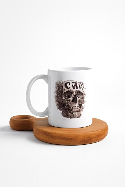 CZMD Etched Skull Art Porselen Kupa – Özel Çizim Kurukafa Tasarımlı Mug