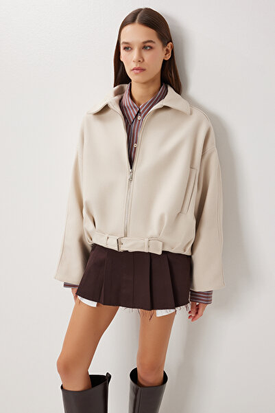 Lovelyİstanbul Belted Cashmere Bomber Jacket Lxa0026 Stone