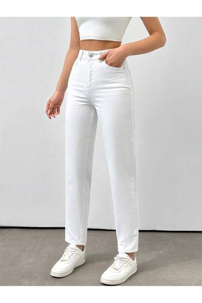 REDZARRAM λευκό ίσιο παντελόνι με ψηλόμεσο γυναικείο τζιν