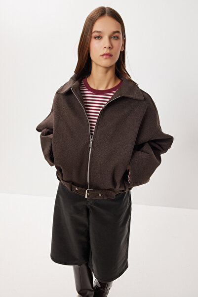 Lovelyİstanbul Belted Cashmere Bomber Jacket Lxa0026 Brown