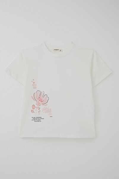 Breeze Girl's Shorts Set Love Themed Flower Printed 6-12 Years Old, Ecru