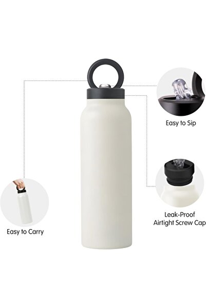 Arabest 750ml Stainless Steel Water Bottle with Magnetic MagSafe Lid (White)