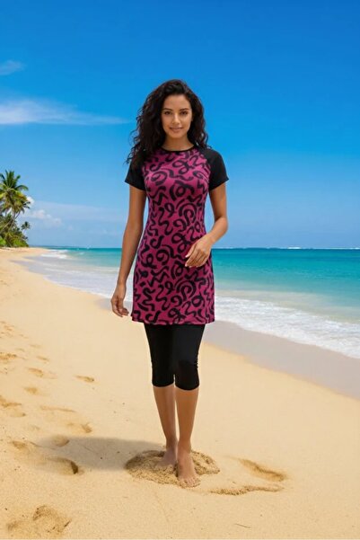 YUYİ Tesmay Plus Size Short Sleeve Women's Tight Swimsuit