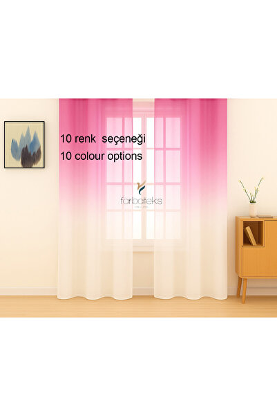 farbateks Fuchsia Pink Tulle Curtain Gradient Color Transitioning 2 Layers Pleated Tulle Curtain