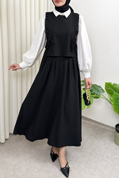 Salih Çelebi Σετ Γιλέκο με Κορδόνια 0050 - ΜΑΥΡΟ