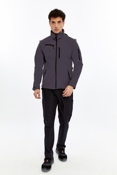 Uniprom Μπουφάν Tactical Softshell με αποσπώμενα μανίκια και κουκούλα για άνδρες σε γκρι χρώμα