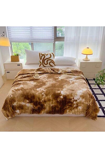 trendyhome Artificial Rabbit Fur Blanket – Cappuccino, Stripes, 200×230 cm, N...