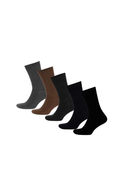 DeFacto Men's Comfortable Elastic 5-Piece Cotton Long Socks