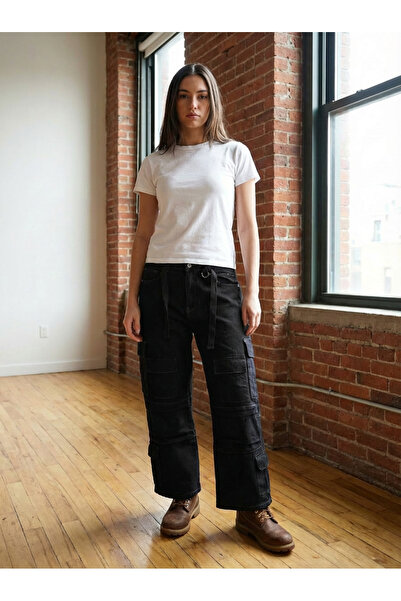 Limiteds Uniseks Beli Lastikli Kargo Pantolon 12 Cep Esnek 13,5oz Denim Kumaş