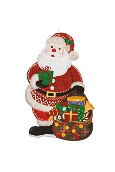 Jumbo Hanging Christmas Decoration Santa with Sack & Glitter 28 x 46 cm