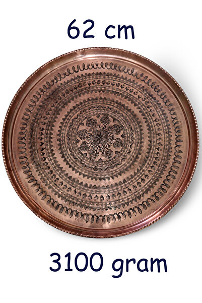 Binbir Trend 62 cm Hand Embroidered Authentic Patterned Thick Urfa Copper Tray + Foldable Coffee Table - Copper-Tps496