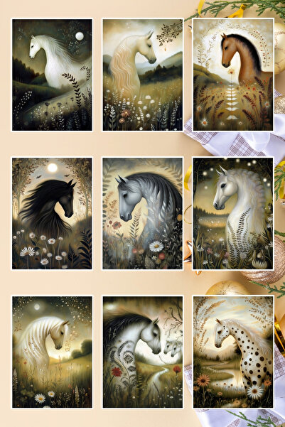qoeuyl boutique مجموعة من 9 بطاقات بريدية مزخرفة بتصميم الخيول النبيلة