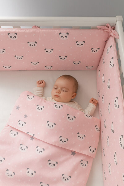 Jaju Baby Pink Panda (4 Sides) Crib Protection - Safe Sleeping Pillow