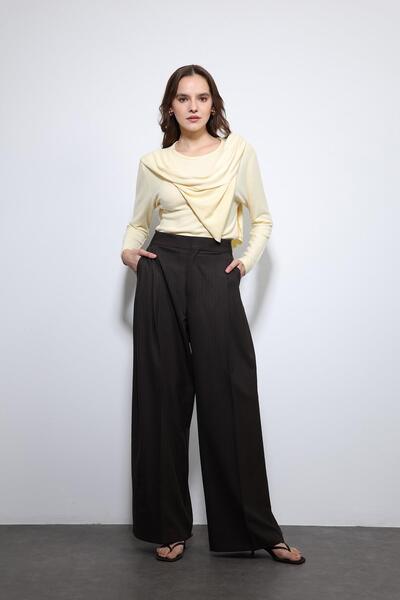 Antioch Brown Striped Wide-Leg Pants